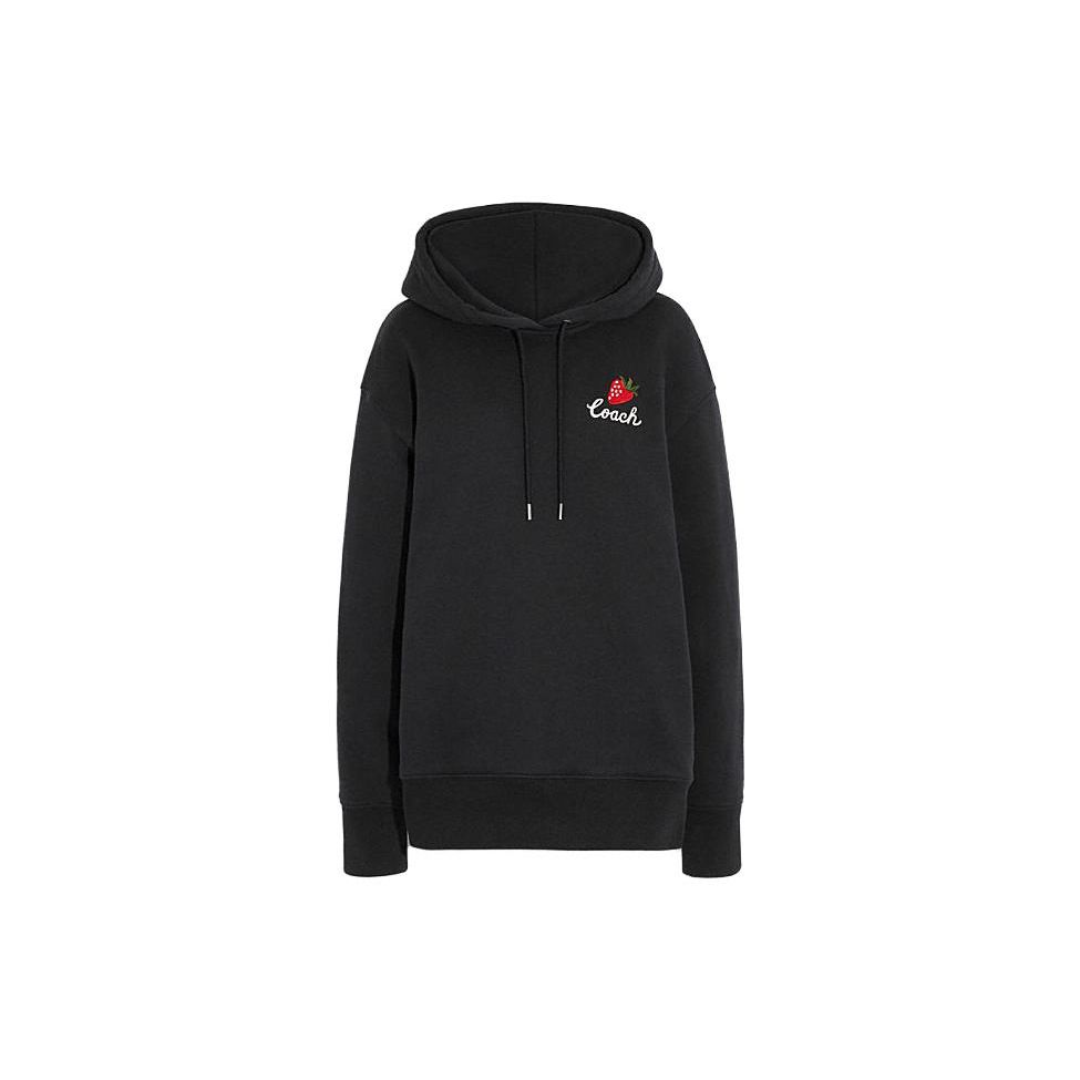 Coach Ss23 Strawberry Logo Print Hooded Pullover Long Sleeve Sweatshirt Women sweatshirt Black CG661-BLK XS