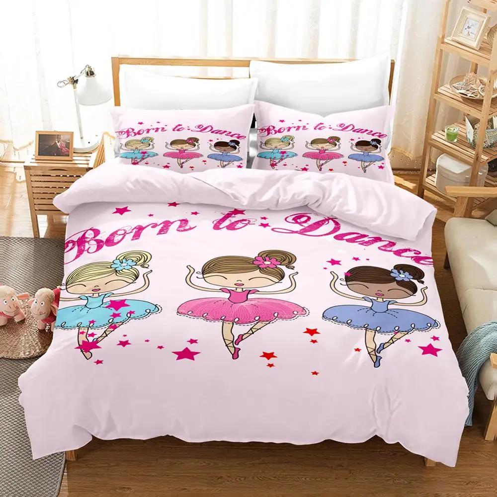 Ballet Girl Duvet Cover Set Purple Tutu Dancer Eiffel Tower Bedding Set for Kids Girls King Size Soft Polyester Comforter Cover