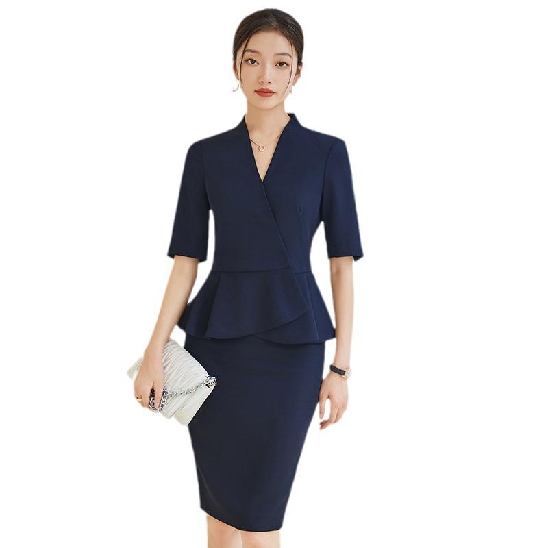 Elegant Women's Summer Skirt Suit for Beauty Salon Receptionists - Professional Goddess Style Workwear