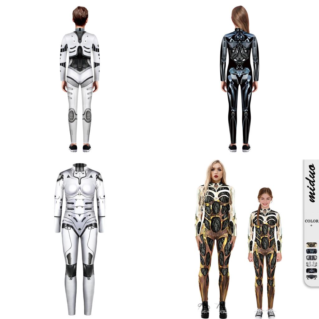 Stretchy Robot Armor Print Halloween Cosplay Jumpsuit Bodysuit Costume