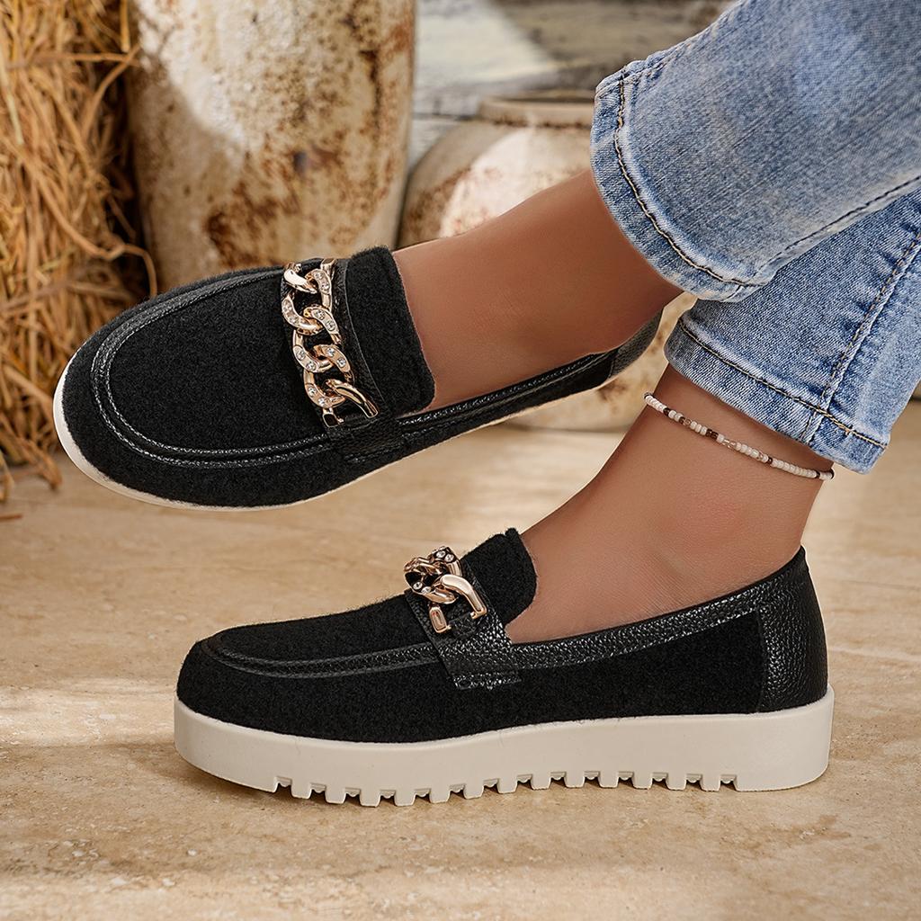 Metal Chain Platform Loafers Women's 2025 Autumn New Plus-size Low-top Shoes