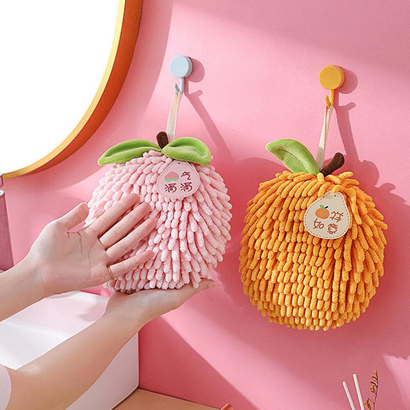 Cute Chenille Hand Towel Kitchen Bathroom Hand Ball With Hanging Loop Quick Drying Soft Absorbent Towel Home Tool