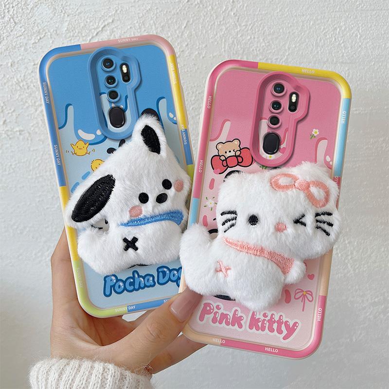 KEYSION Cute 3D Cartoon Plush Case for OPPO A9 2020 with Lanyard Soft Silicone Shockproof Phone Cover for OPPO A5 A9 2020
