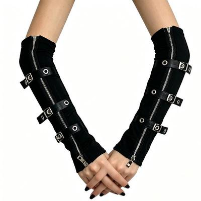 Schwarze Punk-Stil Reißverschluss Harajuku Armstulpen Handschuhe