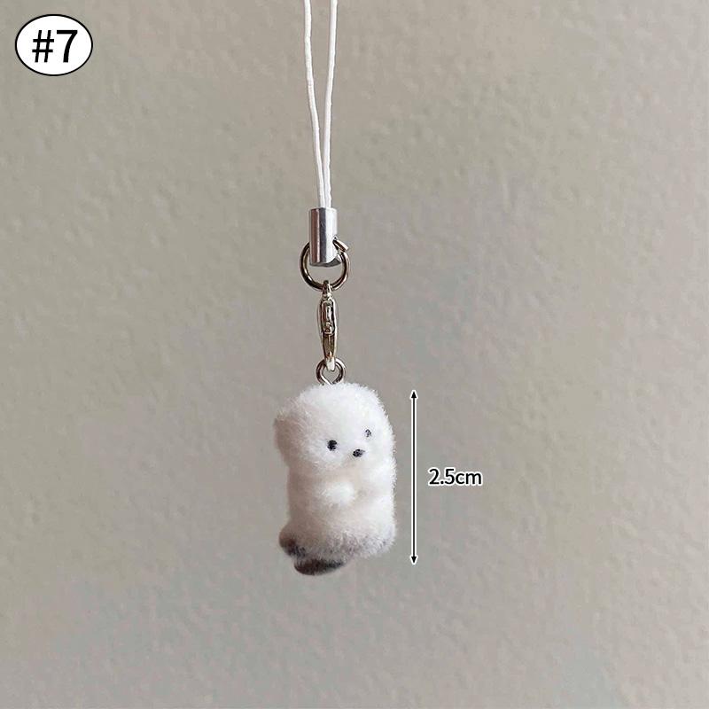 Flocking Mini Dog Phone Hanging Pendant Aesthetic Keychains Women Teddy Keyrings Cute Keychains for Cell Phone Llaveros