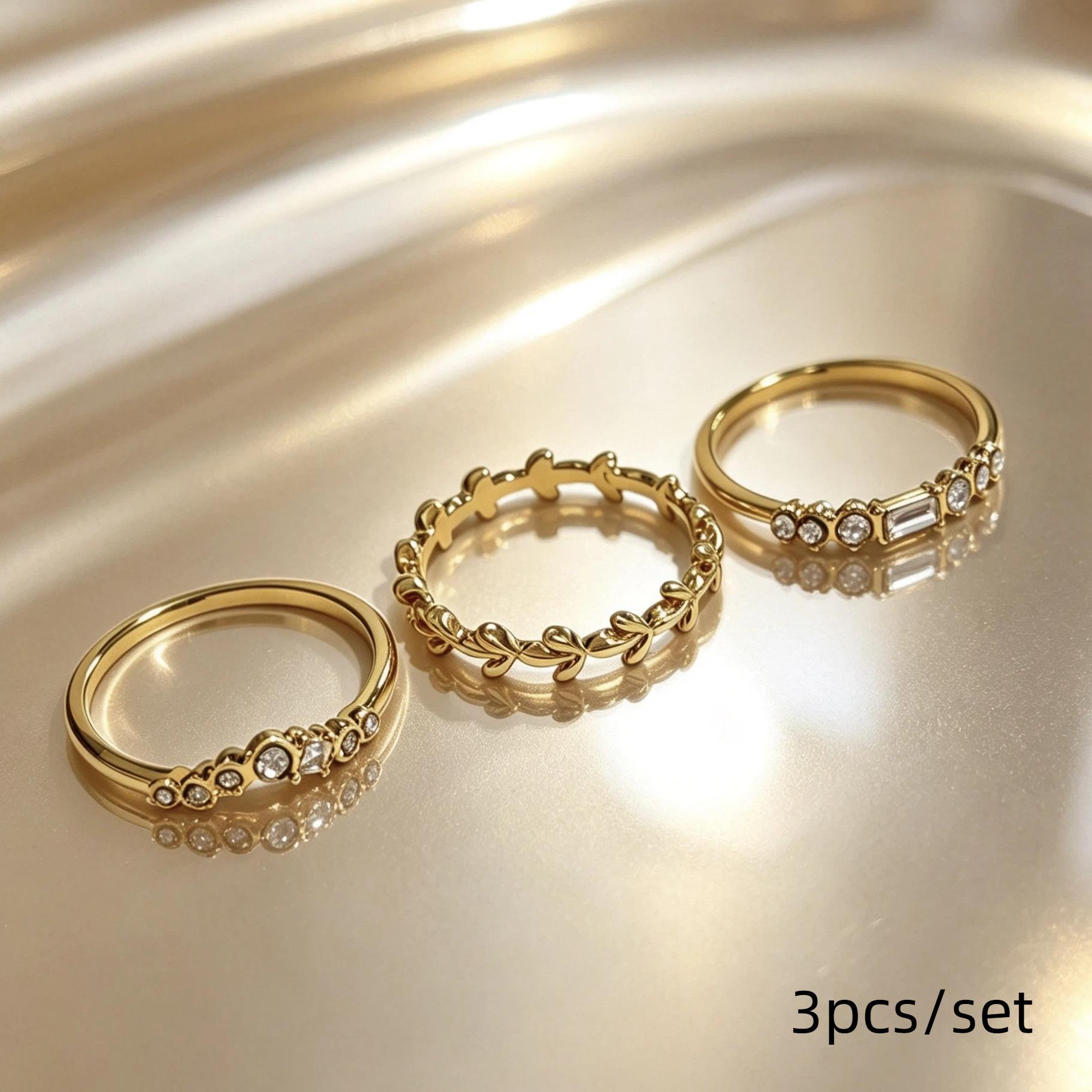 

Dainty Gold Stackable Rings Set Vintage Twig Leaf Zircon Stacking Band Ring For Women Wedding Party Jewelry B8