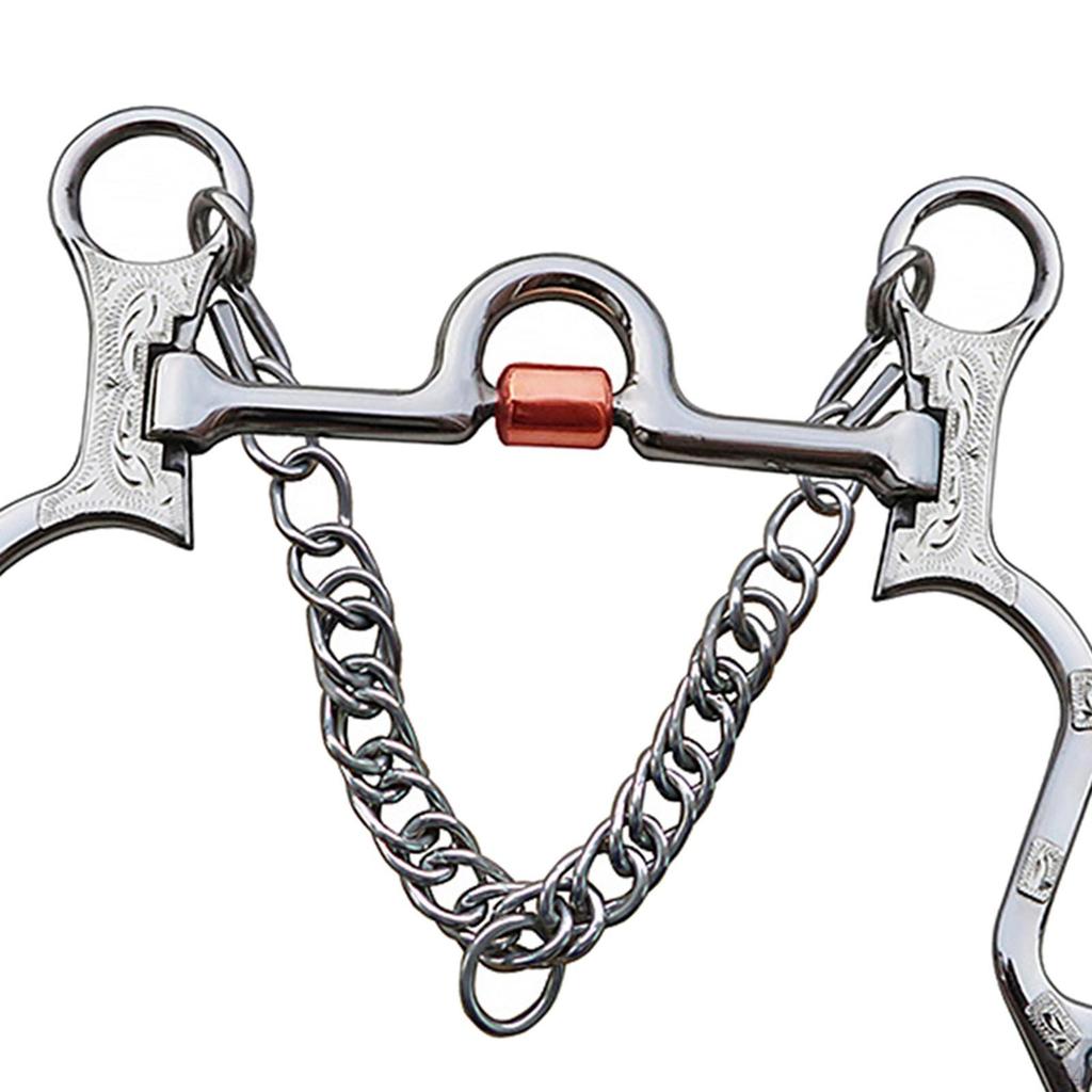 Copper Mouth Horse Bit with Chain Edging Hooks Silver Trims Central Roller Stainless Steel Gag
