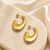European High-End Frosted Gold Curved Hook Earrings - Sleek Stainless Steel Fashion Accessories