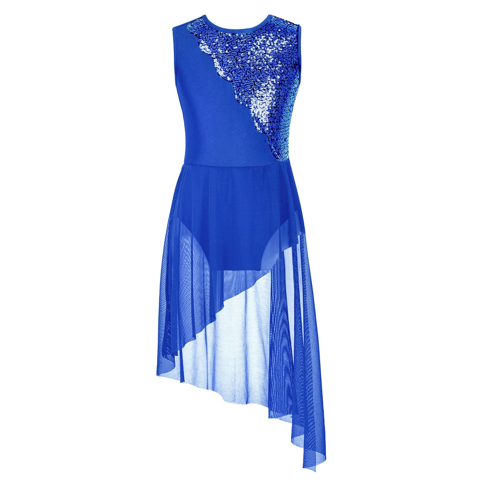 

Детское лирическое танцевальное платье для девочек, современный балетный костюм, тюлевая юбка с блестками и блестками, высокая и низкая юбка, танцевальная одежда для балерины 13-14 Years королевский синий