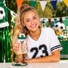 Reusable Glass Straw Cup with Bear-Shaped Body and Removable Lid Featuring Sports-Themed Design Suitable for Cold and Hot Beverages