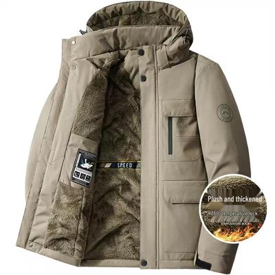 Men's Fleece-Lined Warm Hooded Winter Jacket - Windproof, Waterproof, and Cold-Resistant with Multiple Pockets