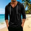 Men's Hooded Three-Quarter Sleeve Pullover, Relaxed Fit Casual Top for Everyday Wear - Lightweight Comfort