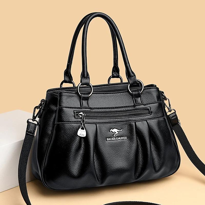 Large Capacity Tote Bag for women/Leather Womens/Ladies Ruched Leather Handbag