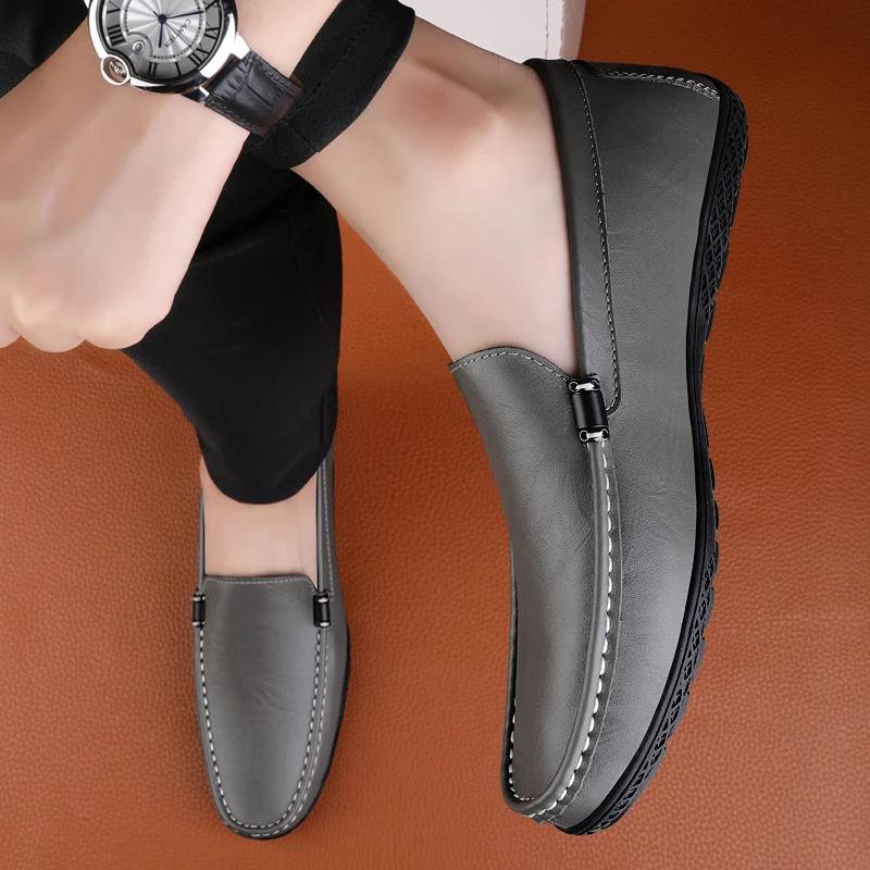 Fashion High Quality Leather Mens Casual Low Shoes Slip-On Loafers Breathable Lightweight Business Shoes Fashion Male Walking Moccasins