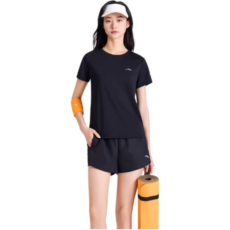 Anta Plain Round Neck Pullover Short Sleeve Sports Relaxed Shorts Set Women sets Basic-Black 962527205-3