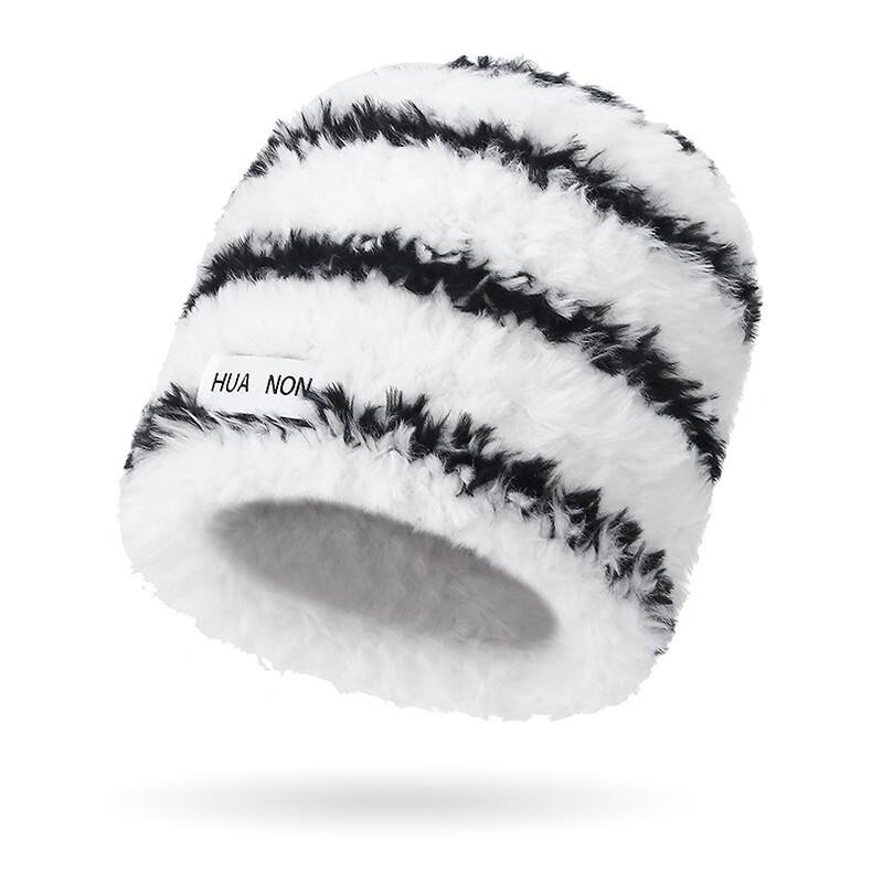 

ZHENYUEQI Корейский стиль Полосатая Пушистая Вязаная Шапка с Ушками