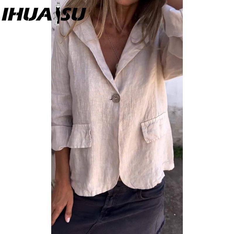 IHUASU Dame Vintage Casual rutenettprint Høst Vinter Langermet POLO Hals Jakker & Kåper