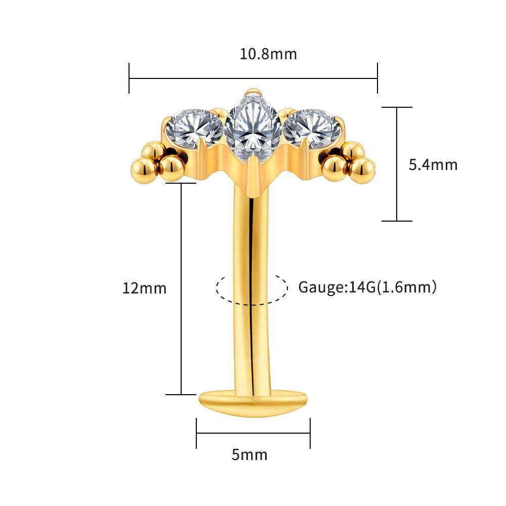 Ftcy Astm F136 G23 Titan Blatt Ast Push In Gewindeloser Labret Piercing Kristall Bauchnabelring Körperschmuck J Navel & Bell Button Rings&body