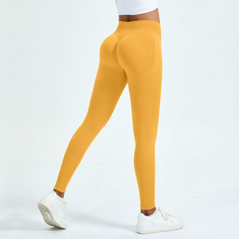 Style Peach Butt Leggings, High-Waisted Tummy Control Butt-Lifting Yoga Pants, High-Elastic Beautiful Butt Training Leggings, Running Fitness Pants Yellow S