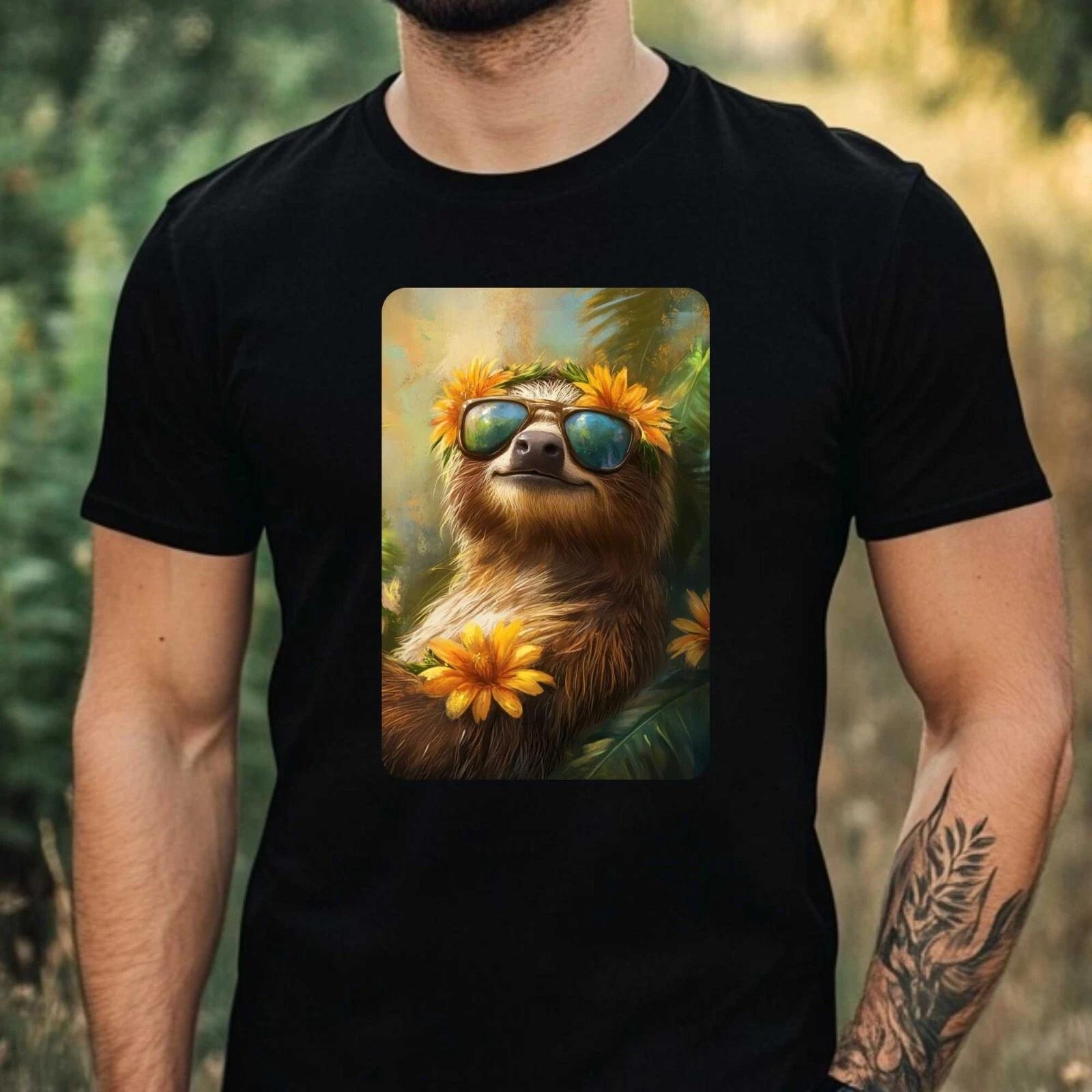 T-Shirt Herren Faultier mit Sonnenbrille Motiv Baumwolle Größe XS bis 5XL S