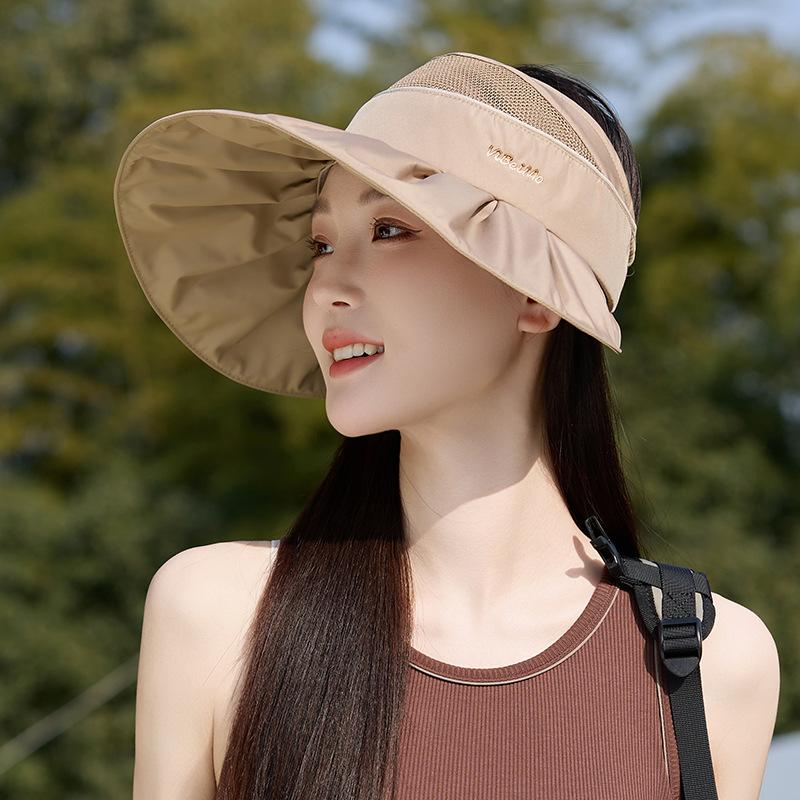 UV-protective open-top hat for women, Korean style, with large brim that makes the face appear smaller, sun hat for outdoor activities, beach,