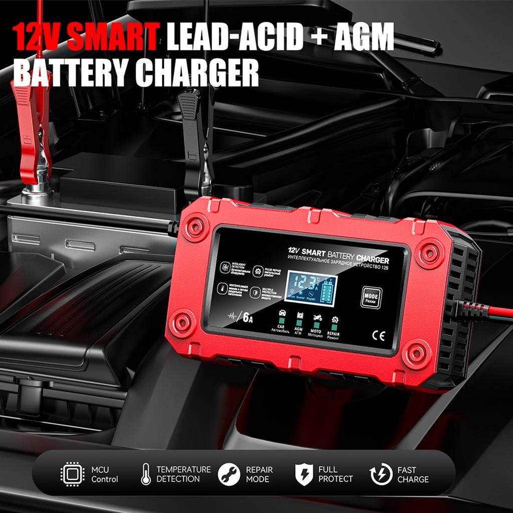 6A 12V Electric Motorcycles Charger Maintainer Trickle Charger Moto Battery Charger Car and Motorcycle Battery Charging Unit