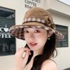 Spring/Summer - Protective Hat for Women, Korean-Style Fashionable Color-Block Plaid Bucket Hat, Outdoor Travel Wide-Brim