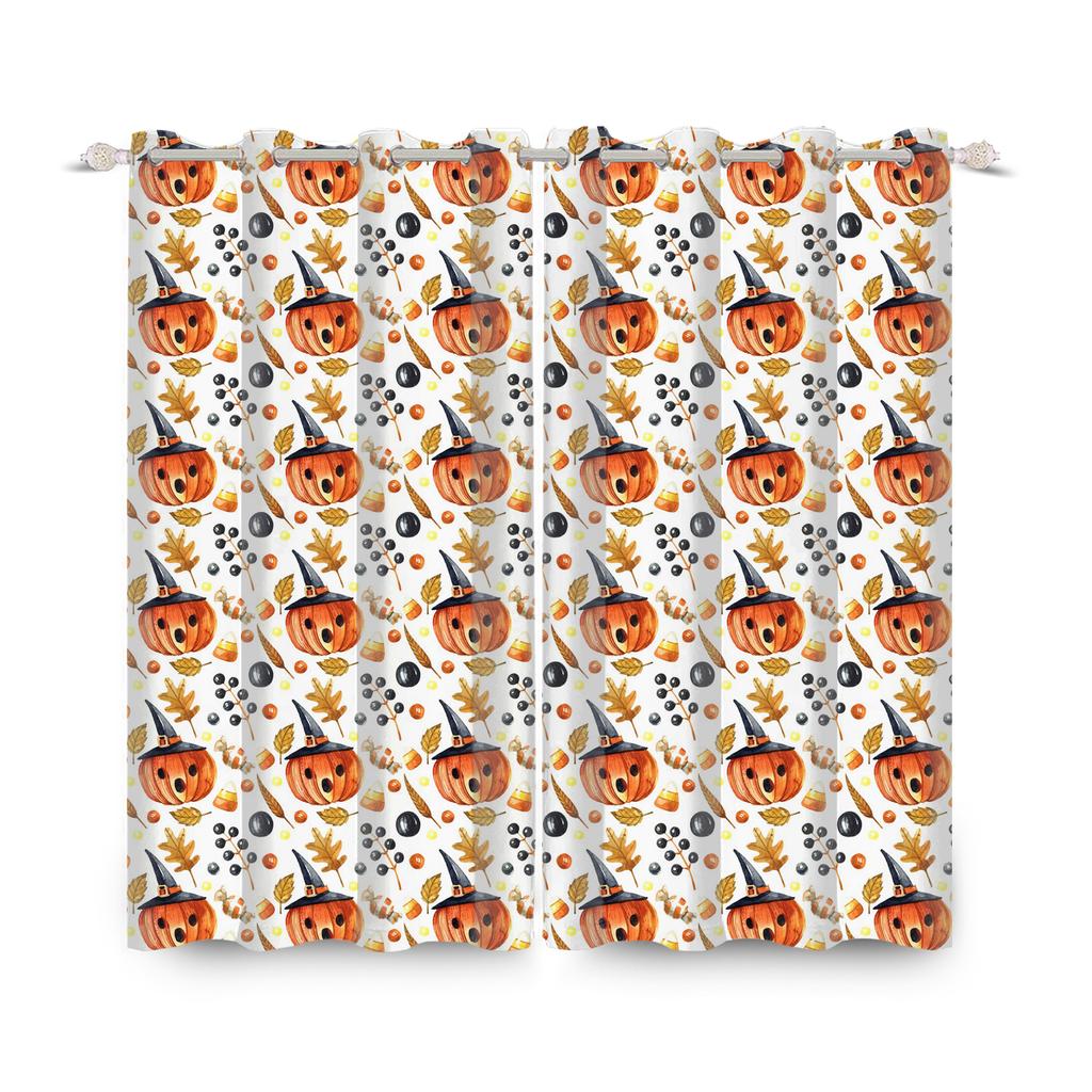 2pcs/set Horror Halloween Window Curtain Bat Spider Pumpkin Ghost Haunted House Home Decor Blackout Polyester Fabric Curtains