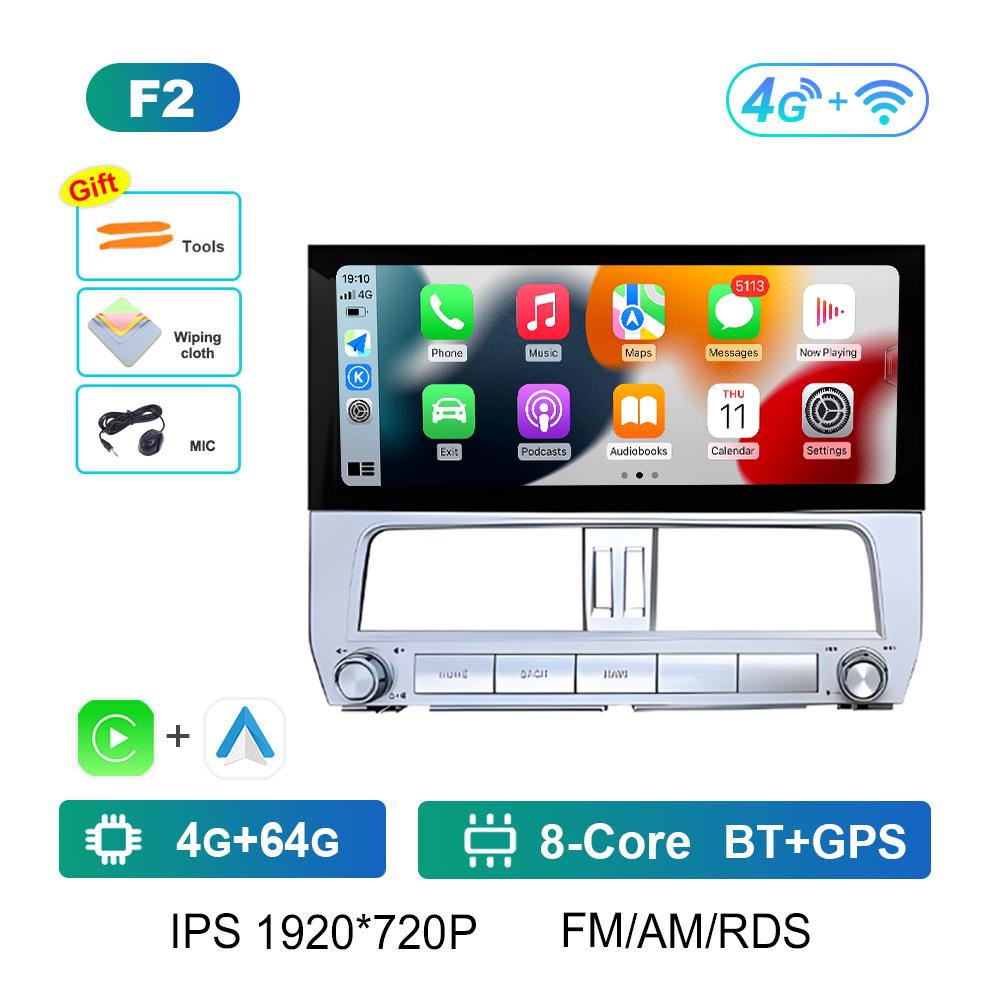 Navigation GPS Wireless Carplay Car Video for Toyota Prado 2018 Radio Player 12.3 Inch Autoradio Bluetooth Cooling Fan Head Unit
