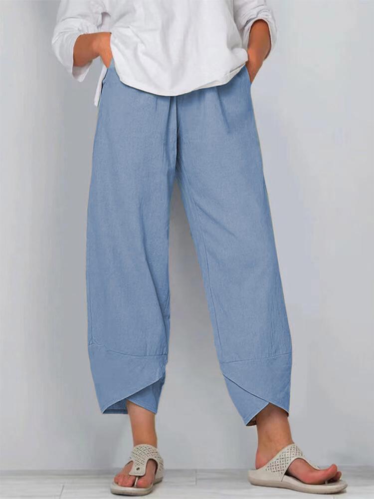 Women's Retro Printed Loose Wide Leg Pants  Summer Loose Casual Cotton Pants Solid Color Oversized Women's SimpleCasual Cropped Pants
