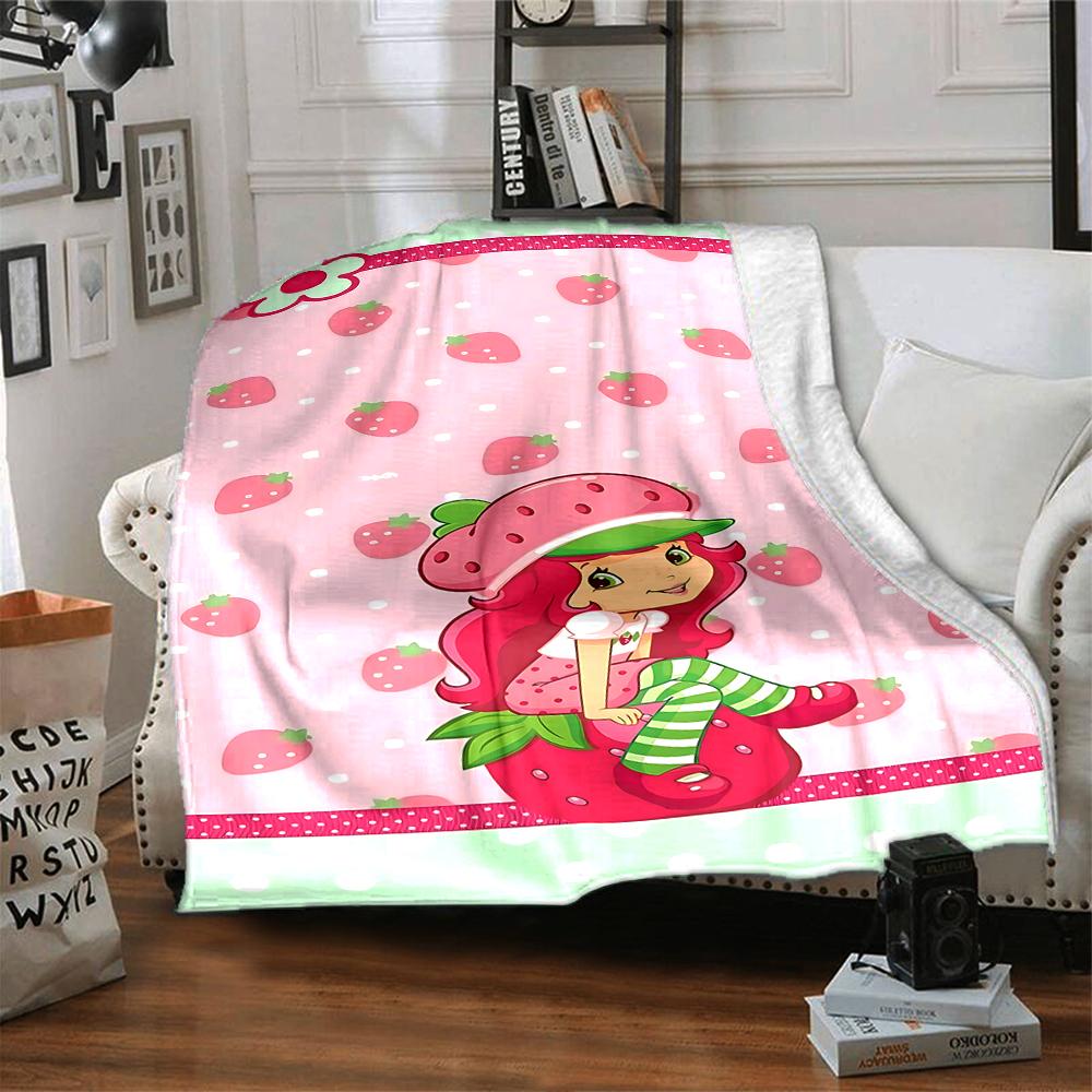1Pc Strawberry Shortcake'S Sweet Adventure Blanket For Couch Bed Plush Cozy Fuzzy Blanket Super Soft Warm Blankets For Fall And Winter 0918257