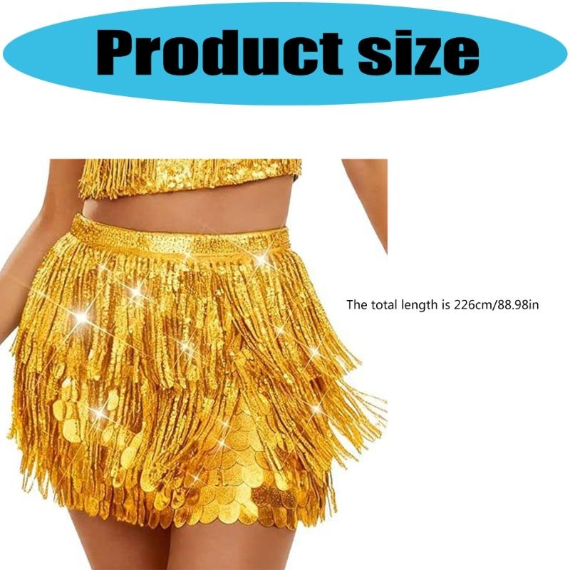 Belly Dance Hip Scarf Laces Up Sequins Skirt Sparkles Wrap Skirt Bellydance Costumes for Halloween Raves Party Clubwears