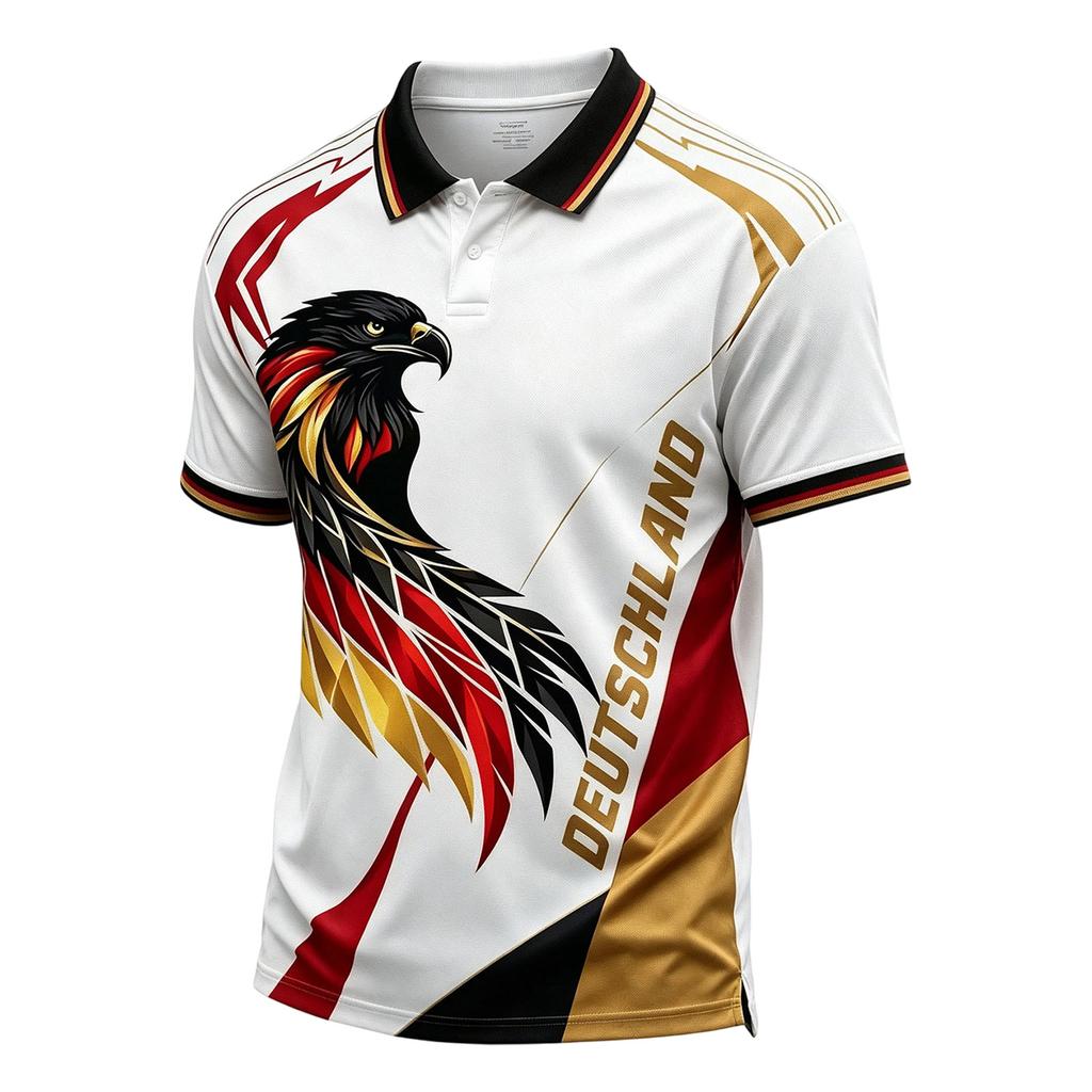 Men's Summer Short Sleeve Polo Shirt Printed Design with Collar Button Front Casual Fit Lightweight Breathable Fabric