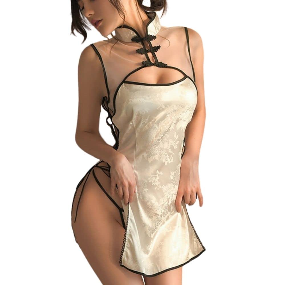 China Chinese Sexy Cosplay Costume with Glossy Babydoll Mini Bodycon Halloween [MONEON] Dress, Clothes, T-back, 2-Piece Set, Costume, Costume, (Silky