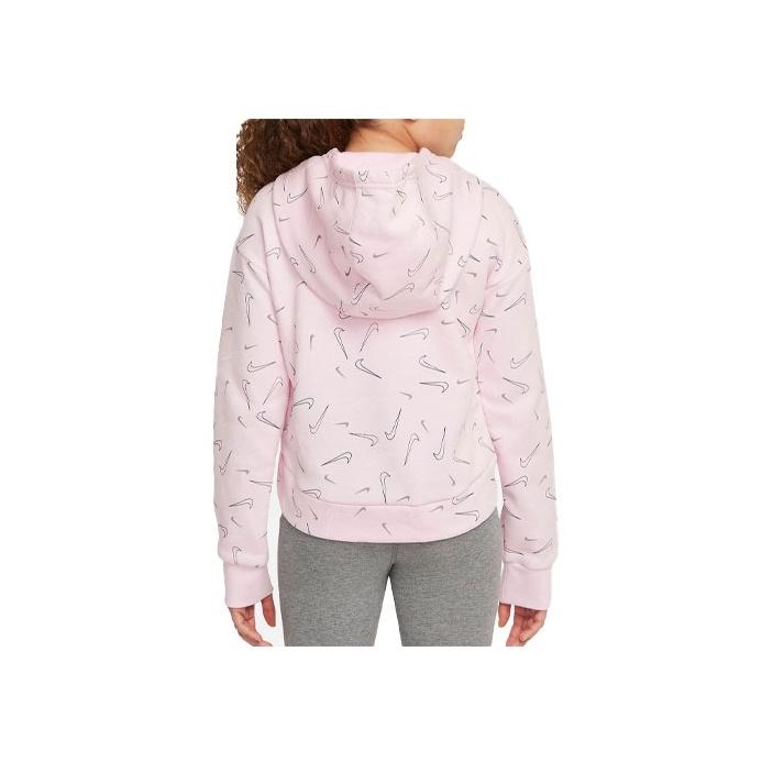 Nike Kids Logo Print Sports Casual Long Sleeve Hoodie Kids Hoodies Pink DD7377-663