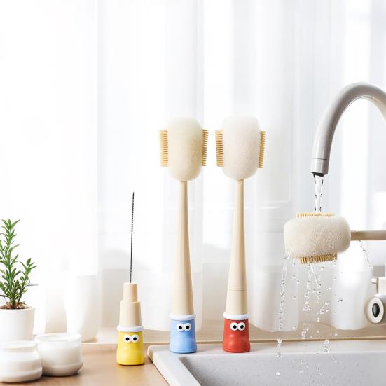 5 in 1 Bottle Cleaning Brush with Long Handle Baby Bottles Straws Nipples Narrow Containers Sponge Knot Cleaning Brush