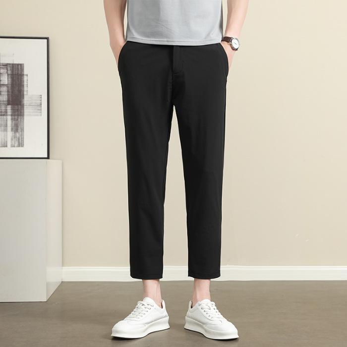 Spring and Summer Ice Silk Thin Straight Casual Pants Non-ironing and Anti-wrinkle Trousers Casual Small Pants Men's Slim Pants Men's Tide