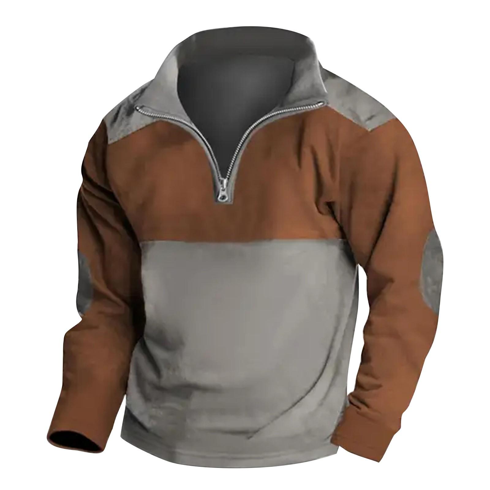 

Мужской винтажный спортивный свитер с длинным рукавом и высоким воротником на молнии до половины хаки