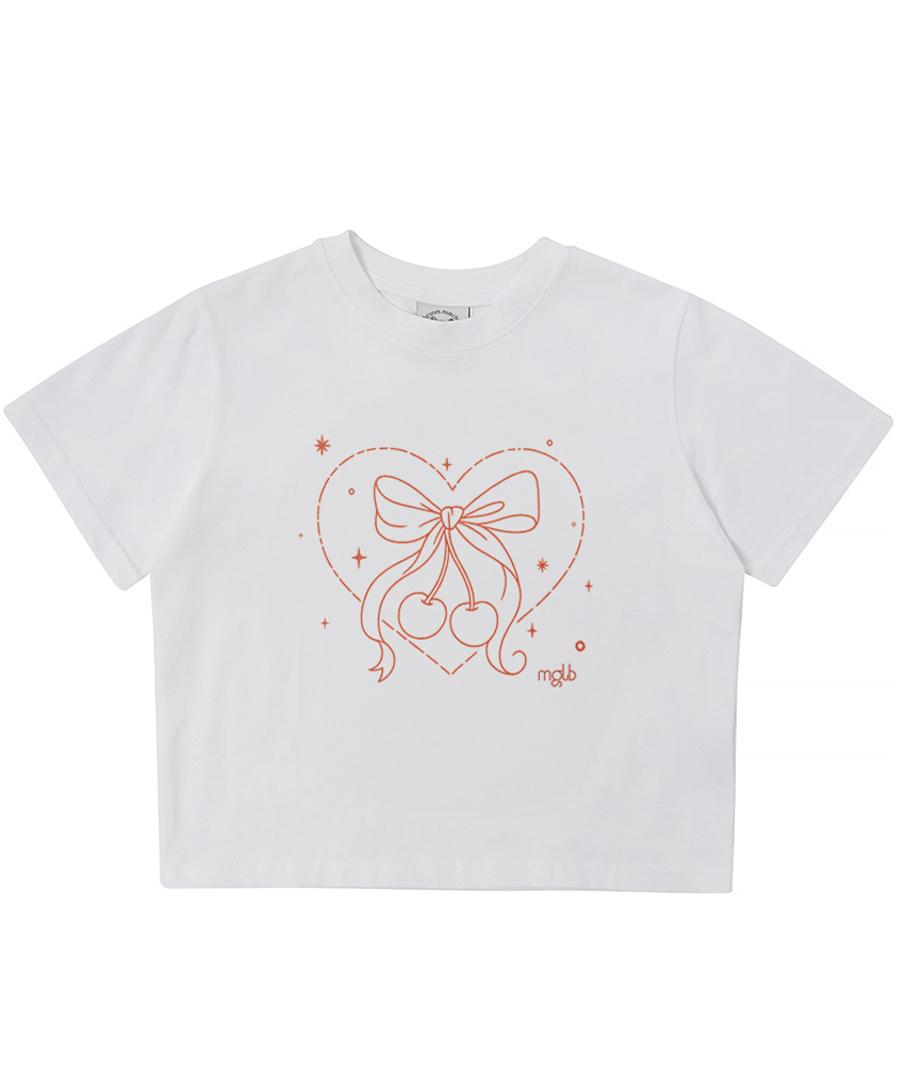 Match Glove Heart Cherry Crop Top (White) Wh/Free