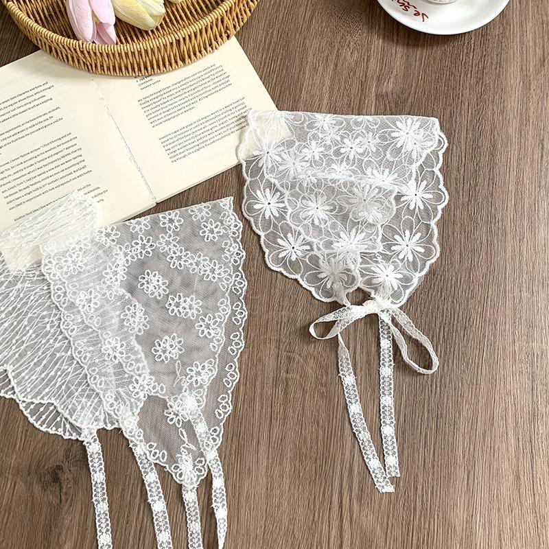 Summer new lace premium silk scarf super fairy flower triangle scarf scarf women's scarf headscarf headband hair band hair tie