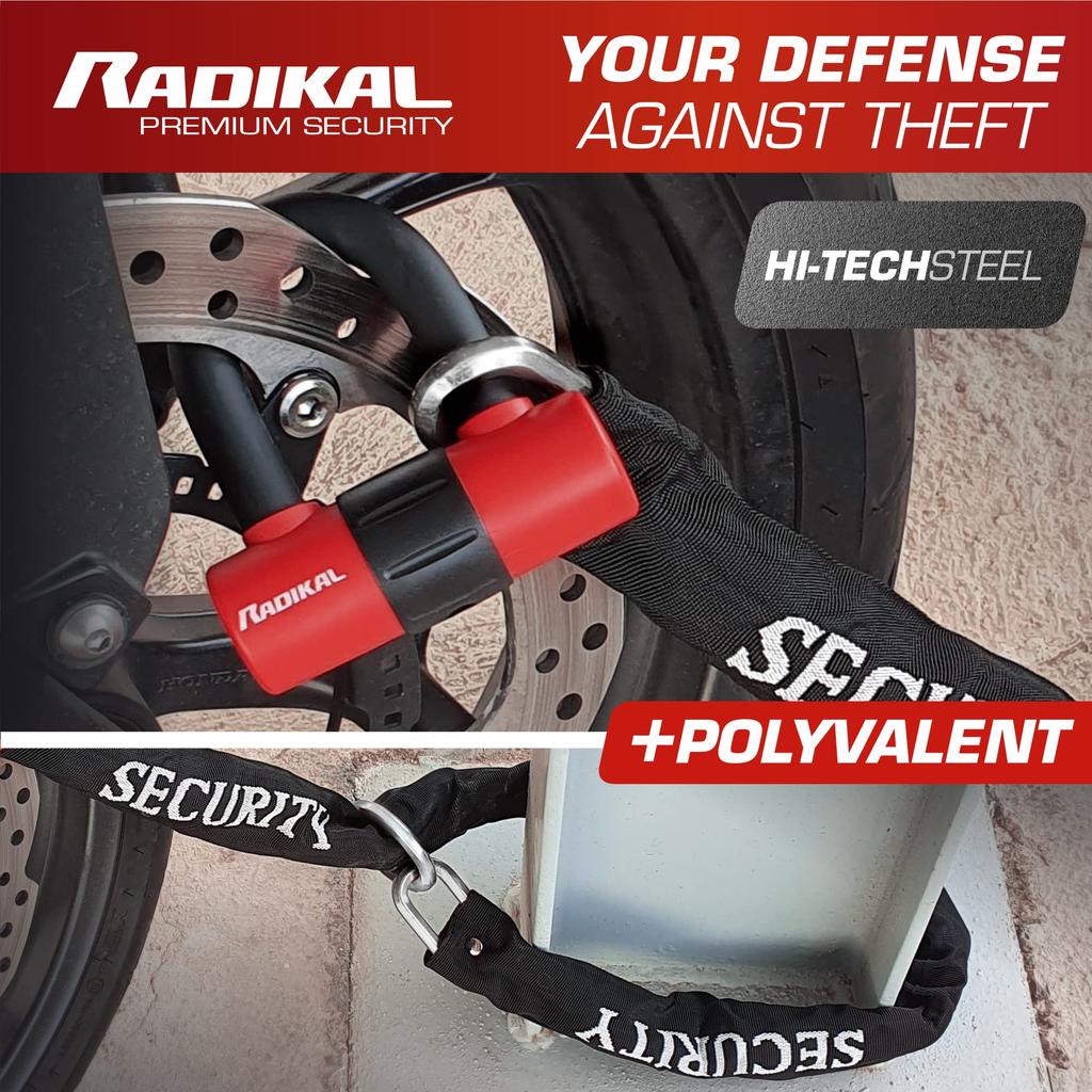 Radikal RK72120L Mini for motorcycle security chain 120 cm long with for bikes U-lock discs, Ø10 loop, anti-theft