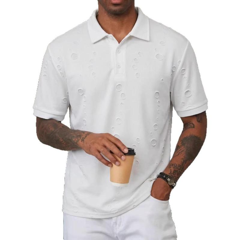 Men s Summer Personalized Hole-Embossed Polo Shirt with Buttons Men s Casual Sports Polo Shirt M