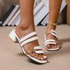 Women's Large Size Sandals Spring and Summer Cross-border New Color-block Fashion High-heeled Shoes One-line Block Heel Slippers