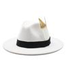 Trendy Wide-Brimmed Hat Woolen Top Hat Versatile Feather Flat Edge Jazz Hat British Style