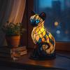 Stained Glass Cat Lamp Cute Cat Resin Night Light LED Bedside Lamp for Bedroom Living Room Decor Home Decoration Gift