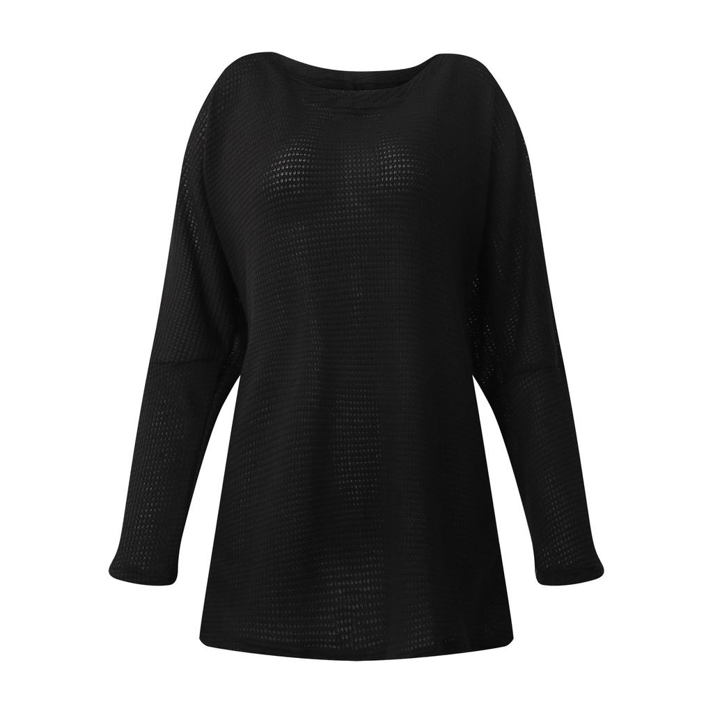 Women's Winter Knitted Warm Color Loose Hole Long Sleeve Top