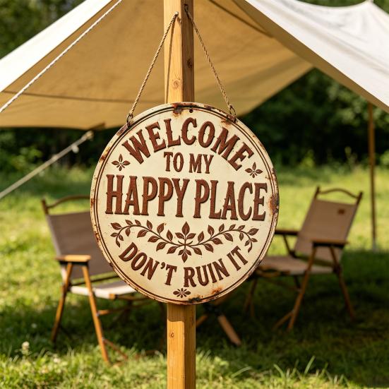Happy Land Wooden Garden Sign Rustic Wood Plaque Outdoor Wall Decor Weather-Resistant Fade-Proof Hanging Plaque for Home Farmhouse Cottage