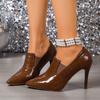 Jesienno-zimowe czarne buty na wysokim obcasie z czubkiem i wzorem kamienia, na smukłym obcasie, zaprojektowane dla unikalnego i eleganckiego stylu, wygodne dla kobiet.