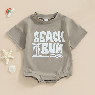 Baby Boy Romper, Short Sleeve Crew Neck Letters Print Summer Bodysuit for Casual Daily