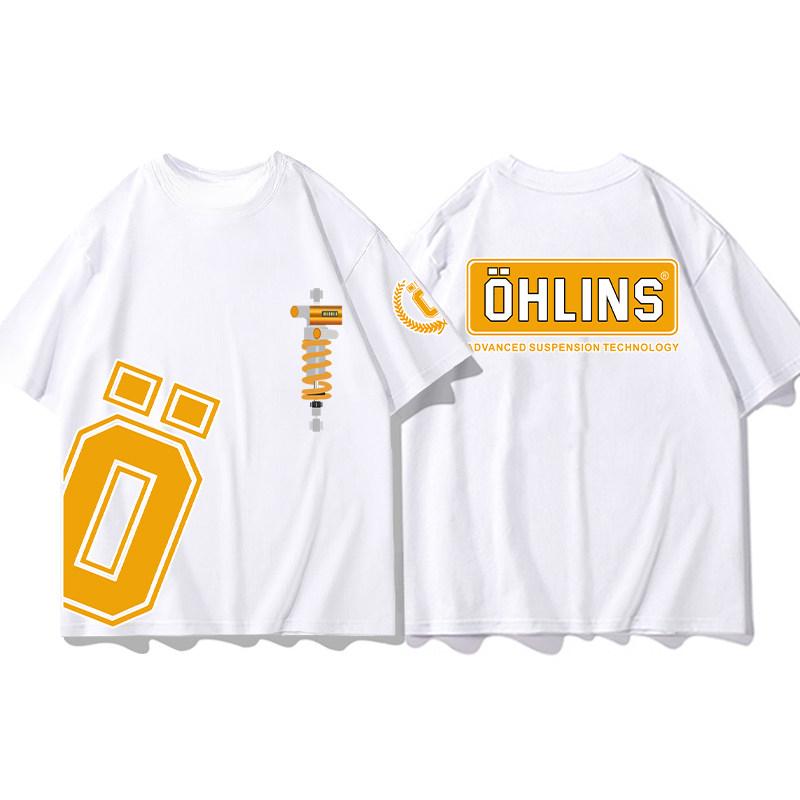 Best Ohlins White Tshirt Collection Motorcycle Shock Absorber Print Short Sleeve Tshirt Racing Fan Clothes